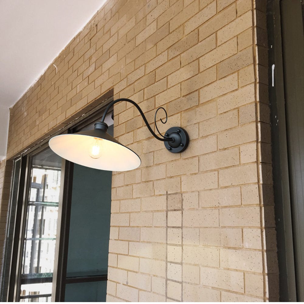 Vintage Outdoor Wall Lamp Hat Design | IP65 Waterproof LED Light | Metal Black or Antique Silver | E26 Wired Patio Terrace Lighting Alessio