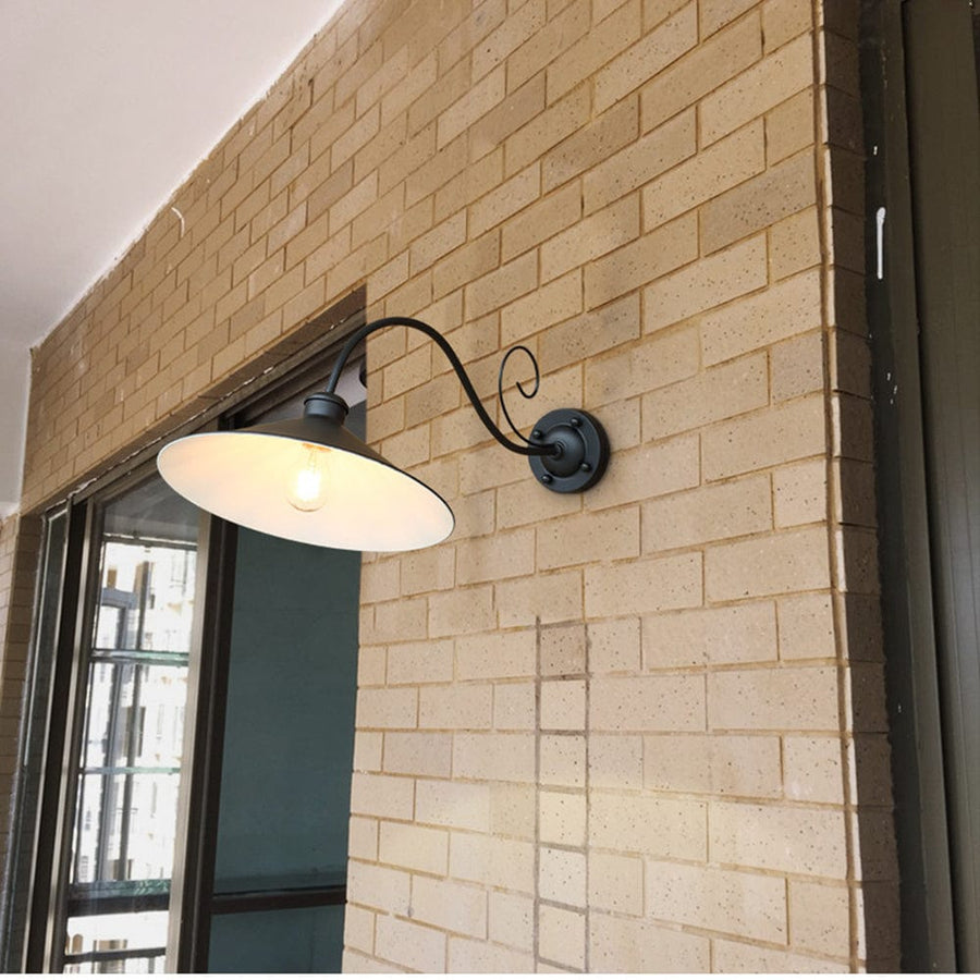 Vintage Outdoor Wall Lamp Hat Design | IP65 Waterproof LED Light | Metal Black or Antique Silver | E26 Wired Patio Terrace Lighting Alessio