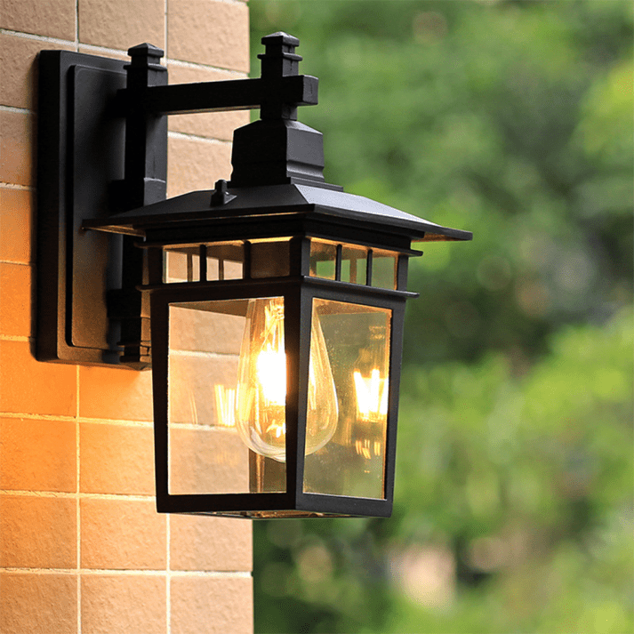 Alessio Black Deco Outdoor Wall Lamp | Adjustable Metal & Glass Sconce | Weatherproof E27 Light | Garden Terrace Balcony