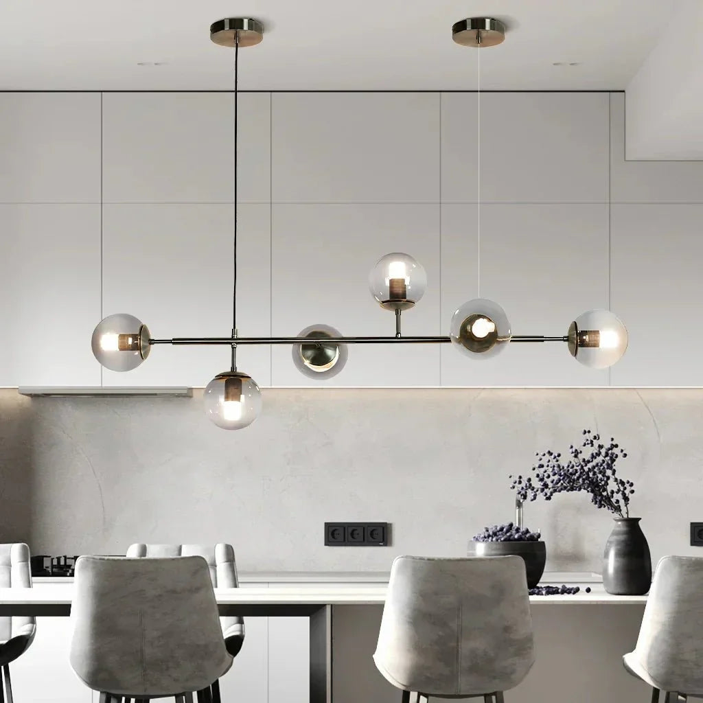 Glass Globe Pendant Light Multi Shade | Metal Frame E27 Max 40W | Opal Clear Smoke Amber | Modern Dining Living Room Lighting Anzo