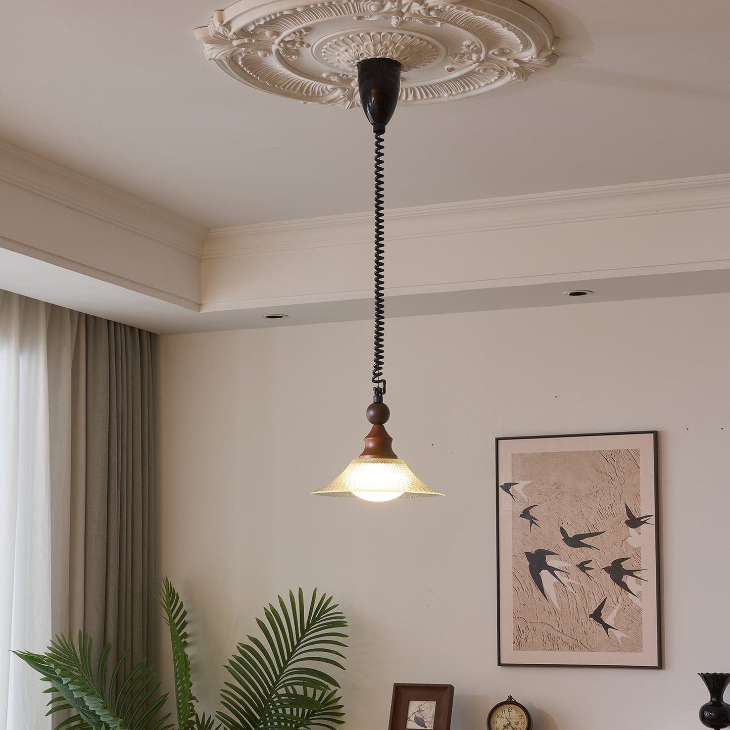 Vintage Pendant Lamp Wood Metal Glass | Integrated LED Frosted Globe | Modern Rustic Hanging Light | Dining Living Room Ardell