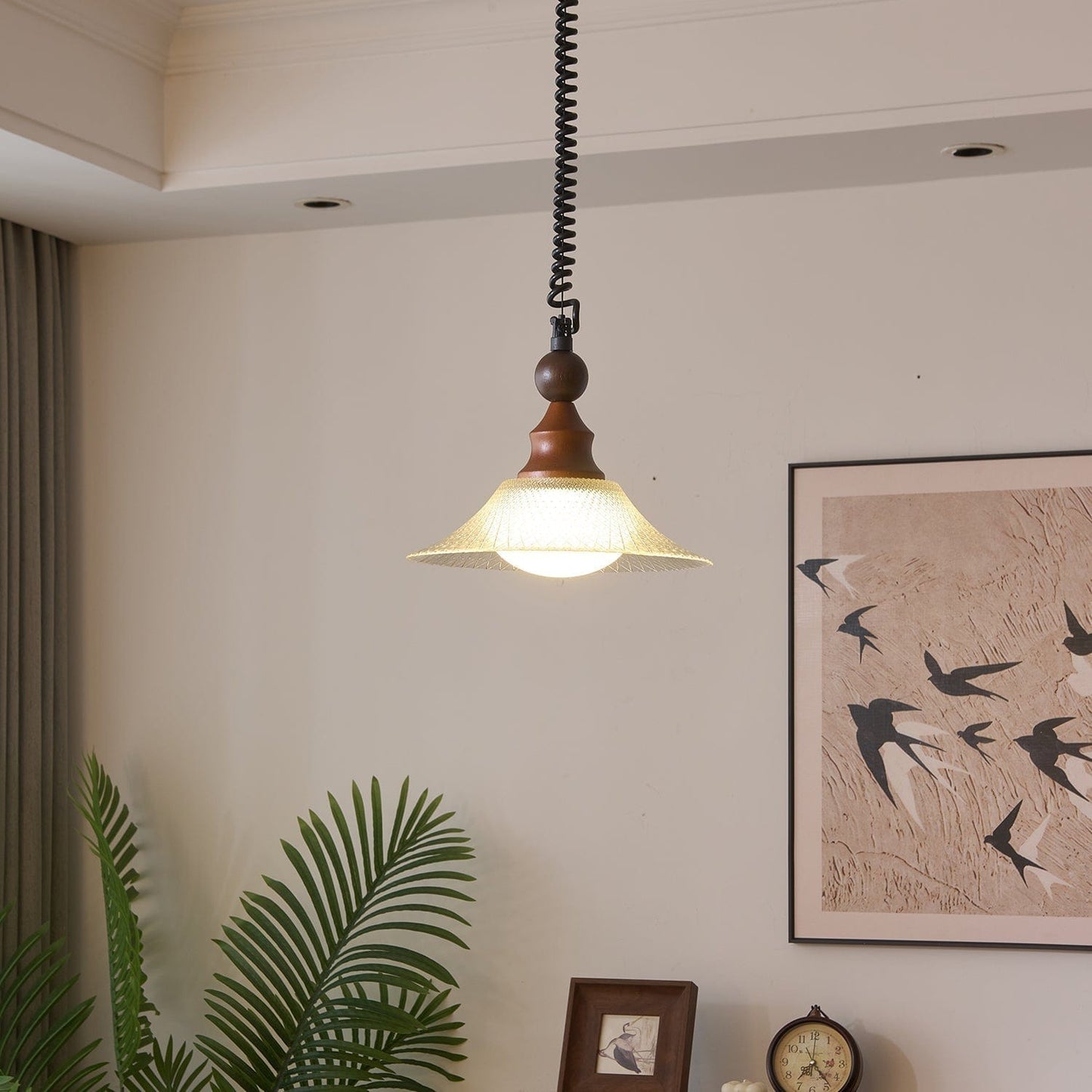 Vintage Pendant Lamp Wood Metal Glass | Integrated LED Frosted Globe | Modern Rustic Hanging Light | Dining Living Room Ardell