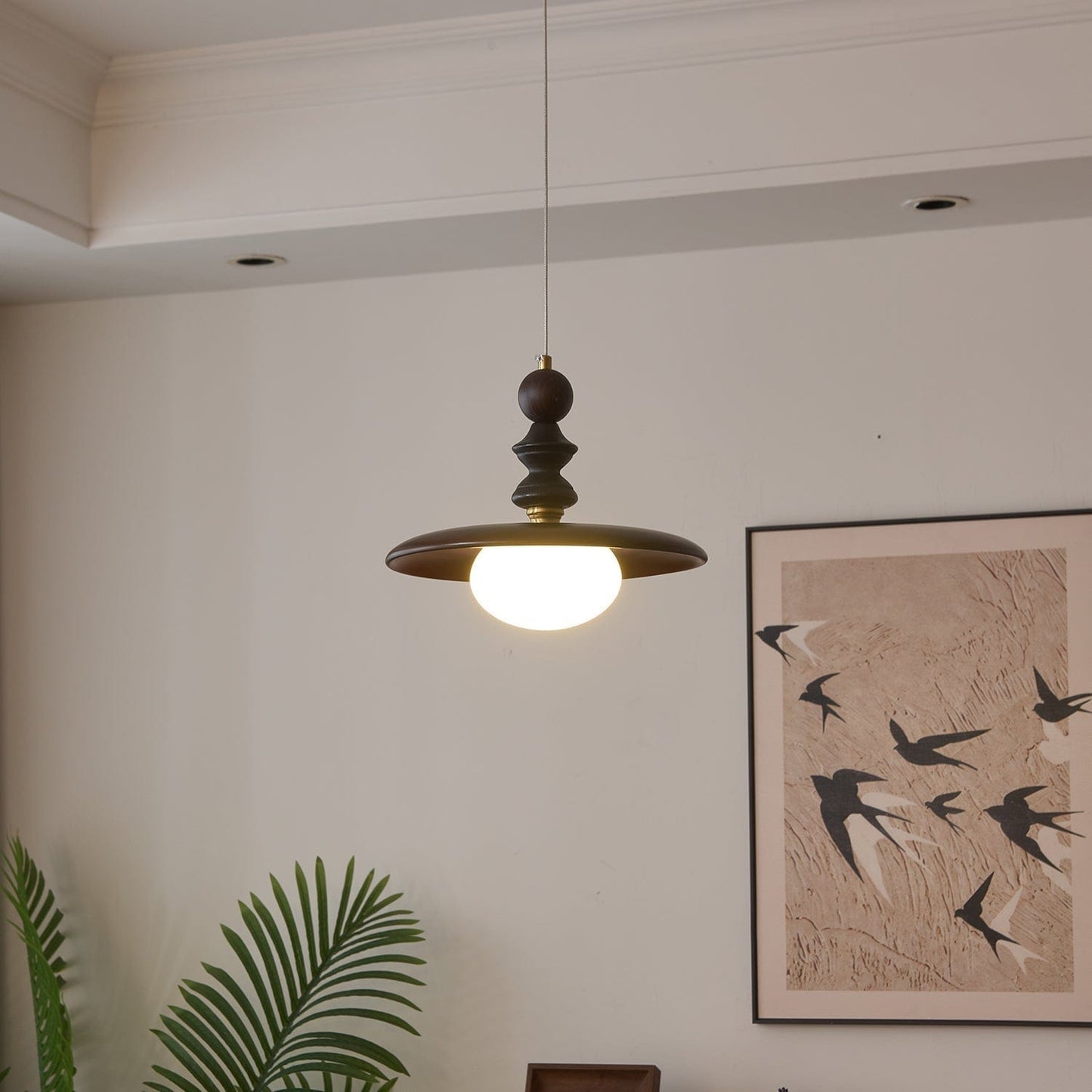 Vintage Pendant Lamp Wood Metal Glass | Integrated LED Frosted Globe | Modern Rustic Hanging Light | Dining Living Room Ardell