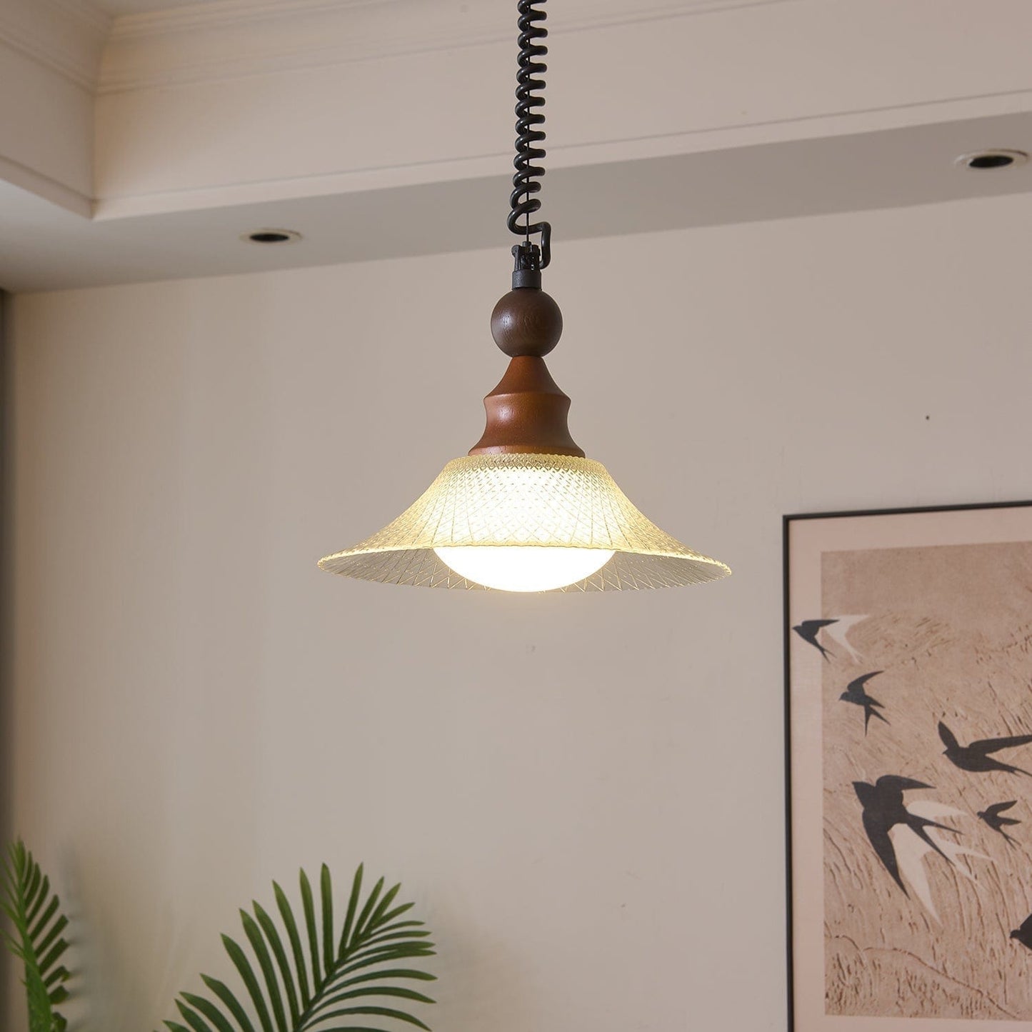 Vintage Pendant Lamp Wood Metal Glass | Integrated LED Frosted Globe | Modern Rustic Hanging Light | Dining Living Room Ardell