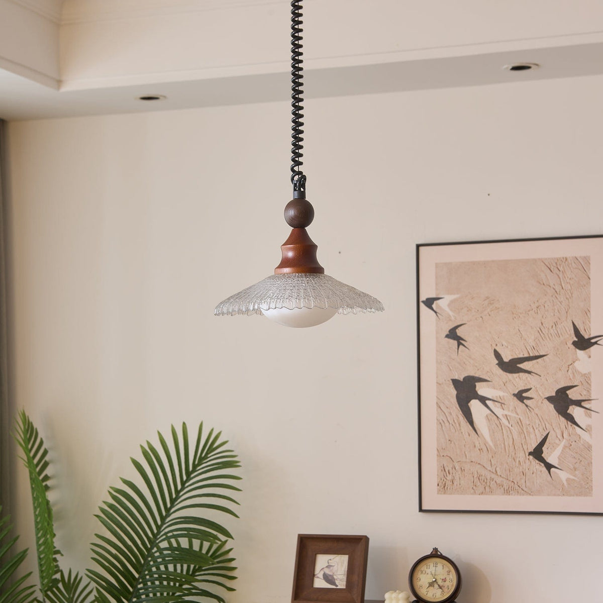 Vintage Pendant Lamp Wood Metal Glass | Integrated LED Frosted Globe | Modern Rustic Hanging Light | Dining Living Room Ardell