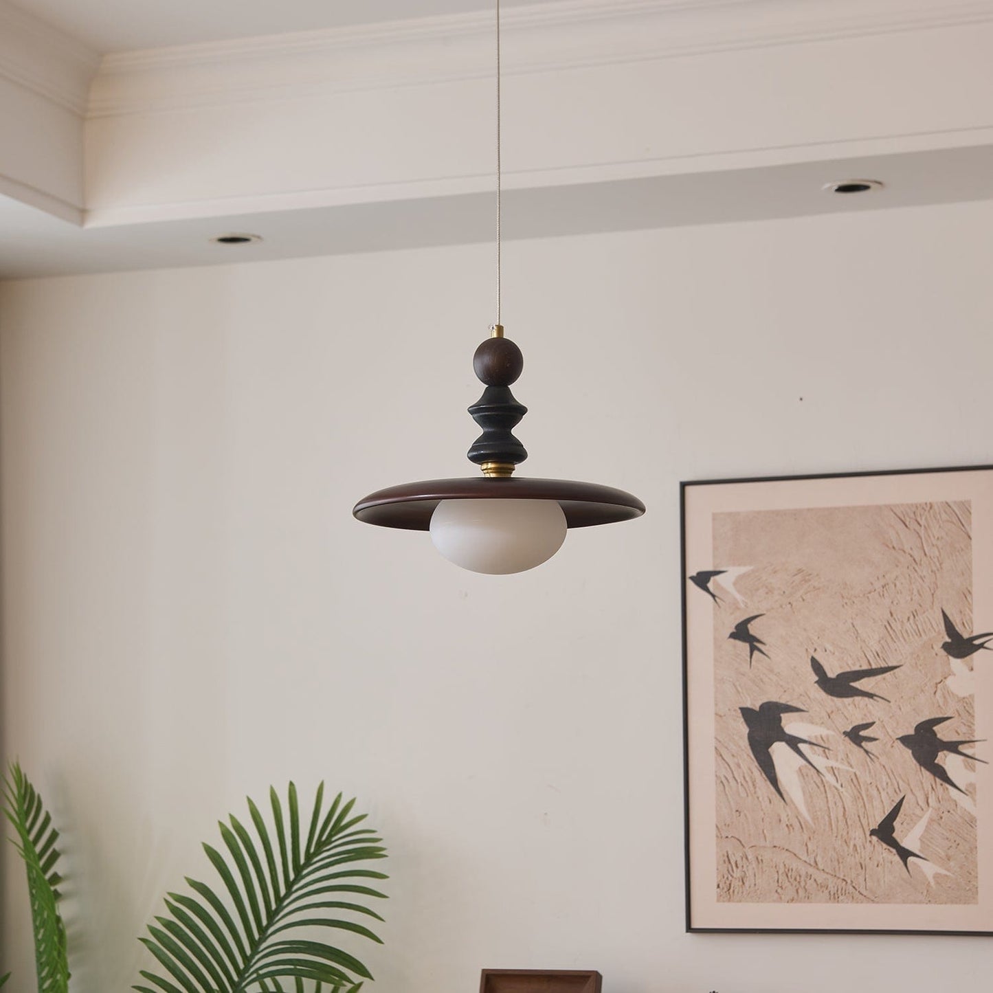 Vintage Pendant Lamp Wood Metal Glass | Integrated LED Frosted Globe | Modern Rustic Hanging Light | Dining Living Room Ardell