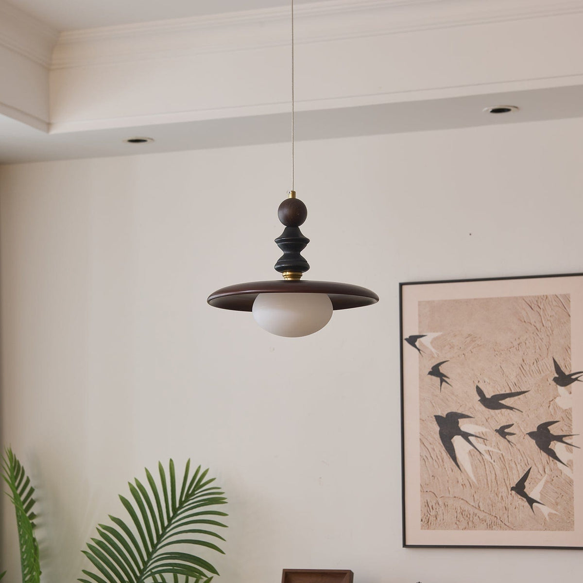 Vintage Pendant Lamp Wood Metal Glass | Integrated LED Frosted Globe | Modern Rustic Hanging Light | Dining Living Room Ardell