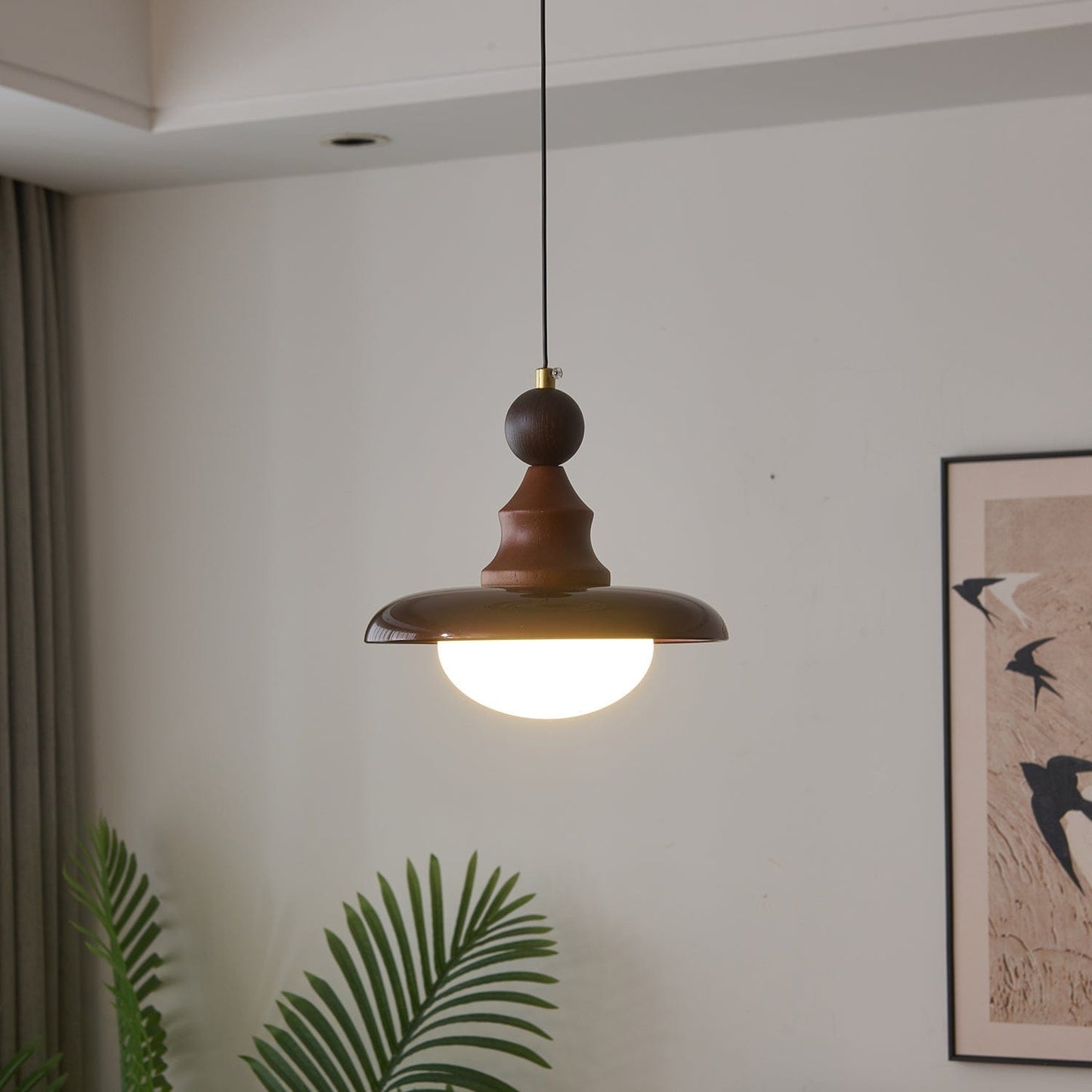 Vintage Pendant Lamp Wood Metal Glass | Integrated LED Frosted Globe | Modern Rustic Hanging Light | Dining Living Room Ardell