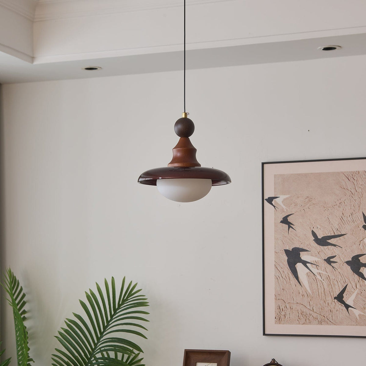 Vintage Pendant Lamp Wood Metal Glass | Integrated LED Frosted Globe | Modern Rustic Hanging Light | Dining Living Room Ardell