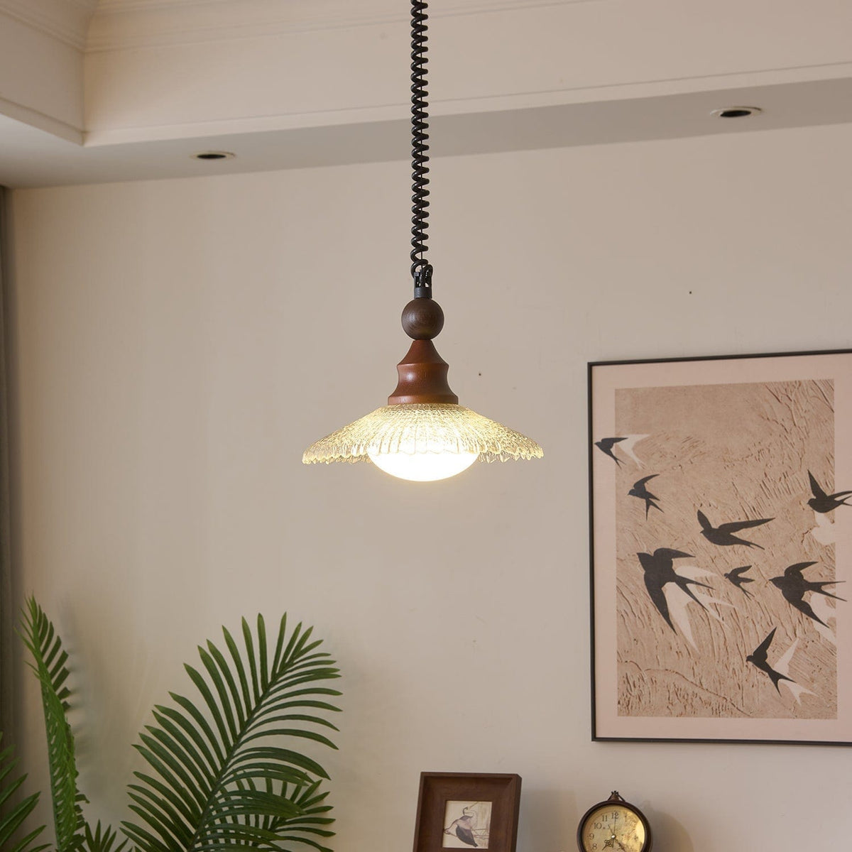 Vintage Pendant Lamp Wood Metal Glass | Integrated LED Frosted Globe | Modern Rustic Hanging Light | Dining Living Room Ardell