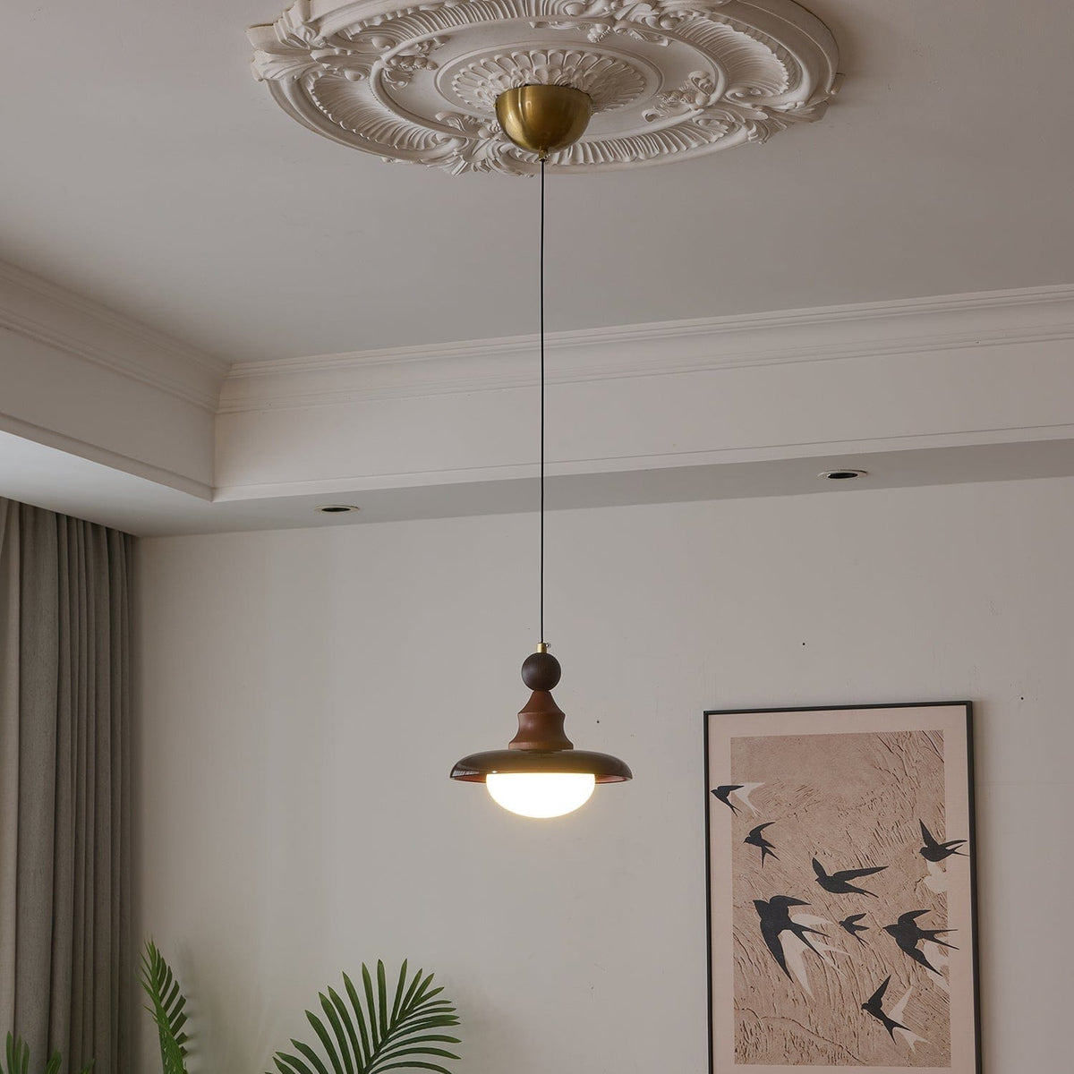 Vintage Pendant Lamp Wood Metal Glass | Integrated LED Frosted Globe | Modern Rustic Hanging Light | Dining Living Room Ardell