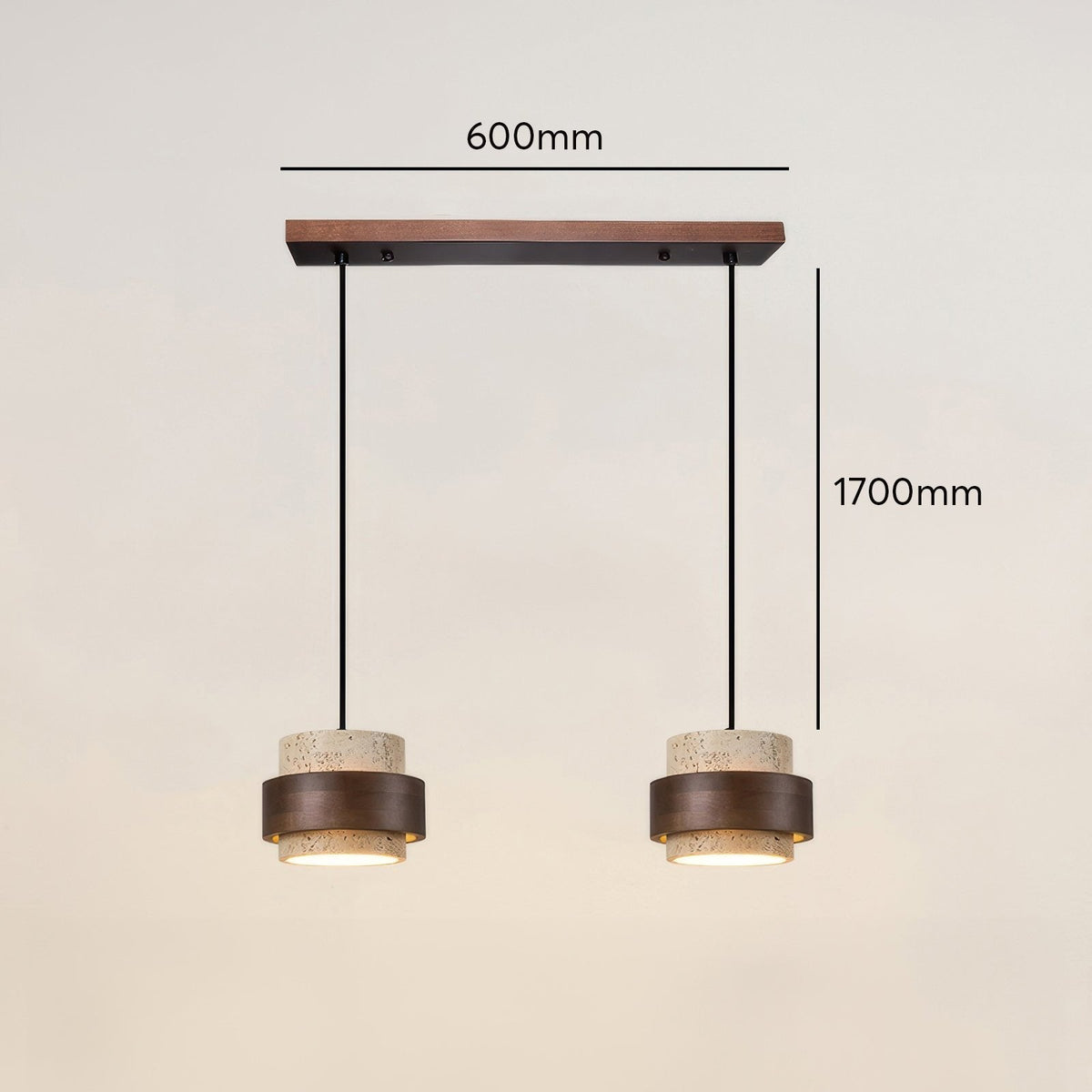 Wabi-Sabi Pendant Light Travertine Stone Wood | GX53 LED 6-10W | Minimalist Bedside Hanging Lamp | Adjustable Cable Ascend