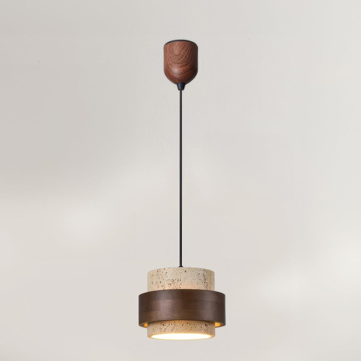 Wabi-Sabi Pendant Light Travertine Stone Wood | GX53 LED 6-10W | Minimalist Bedside Hanging Lamp | Adjustable Cable Ascend
