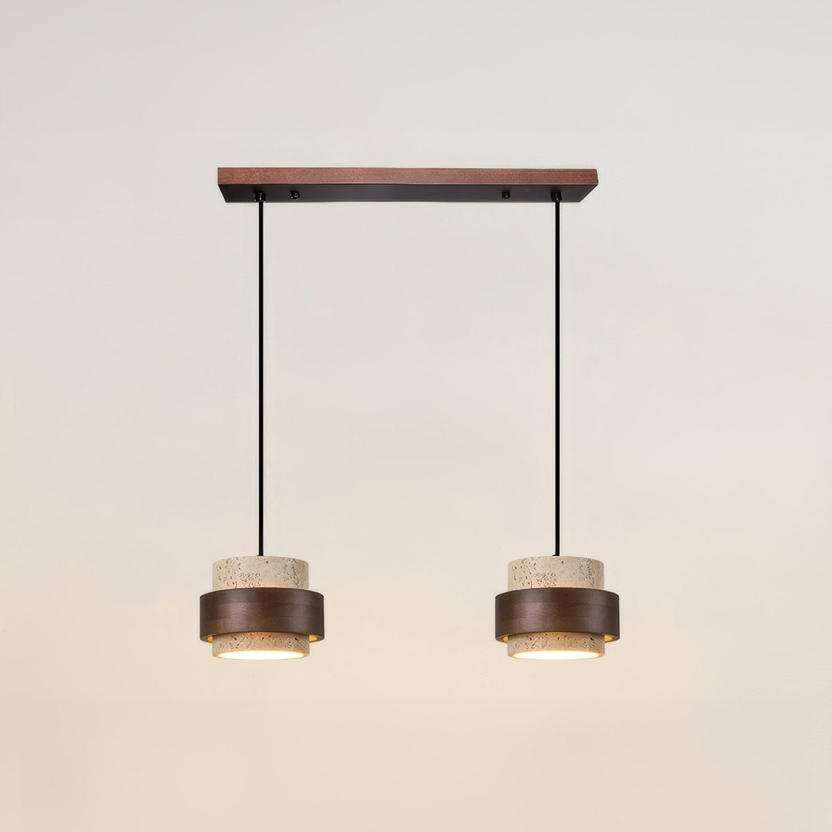 Wabi-Sabi Pendant Light Travertine Stone Wood | GX53 LED 6-10W | Minimalist Bedside Hanging Lamp | Adjustable Cable Ascend