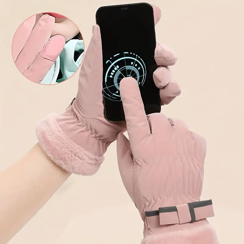 Women's Winter Gloves with Bow and Touchscreen Function | Ideal for Outdoor Sports