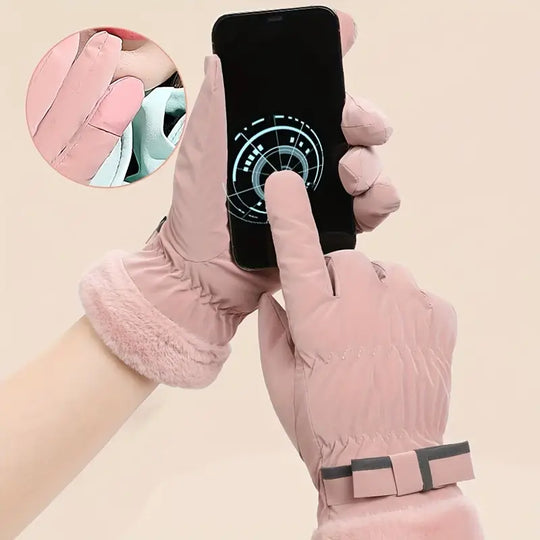 Women's Winter Gloves with Bow and Touchscreen Function | Ideal for Outdoor Sports