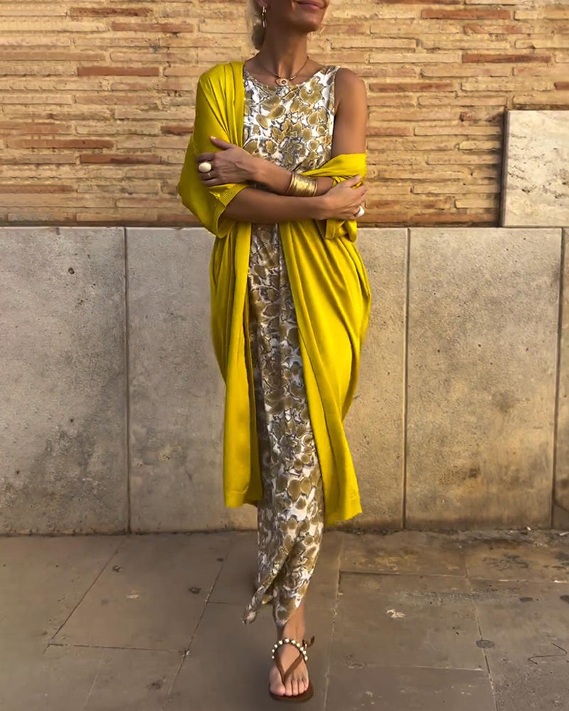 Women's Printed Sleeveless Jumpsuit with Relaxed Layered Overlay