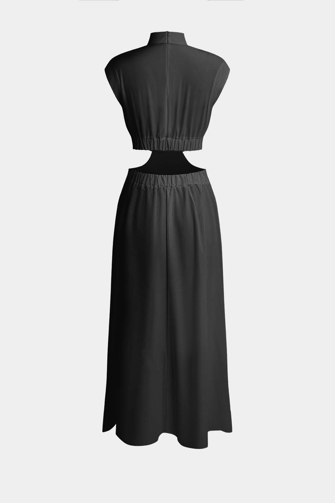 Mock Neck Cut Out Pleated Maxi Dress 