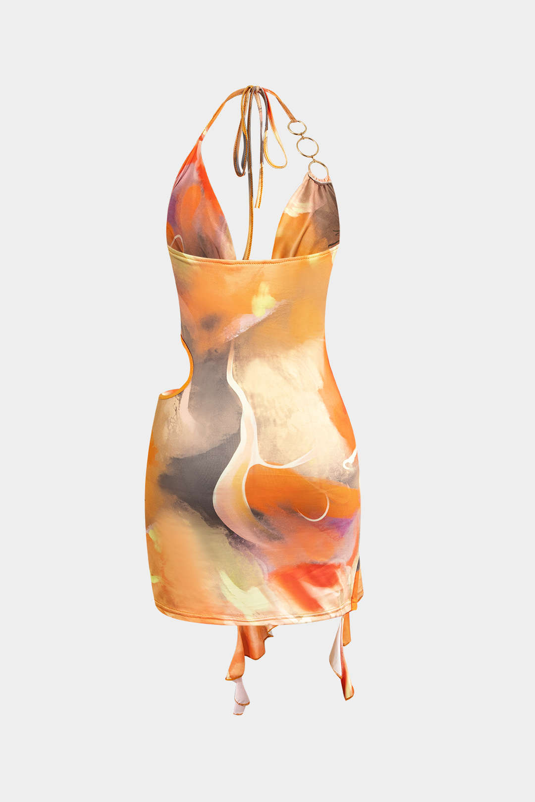 Abstract Print Halter Cowl Neck Split Mini Dress 