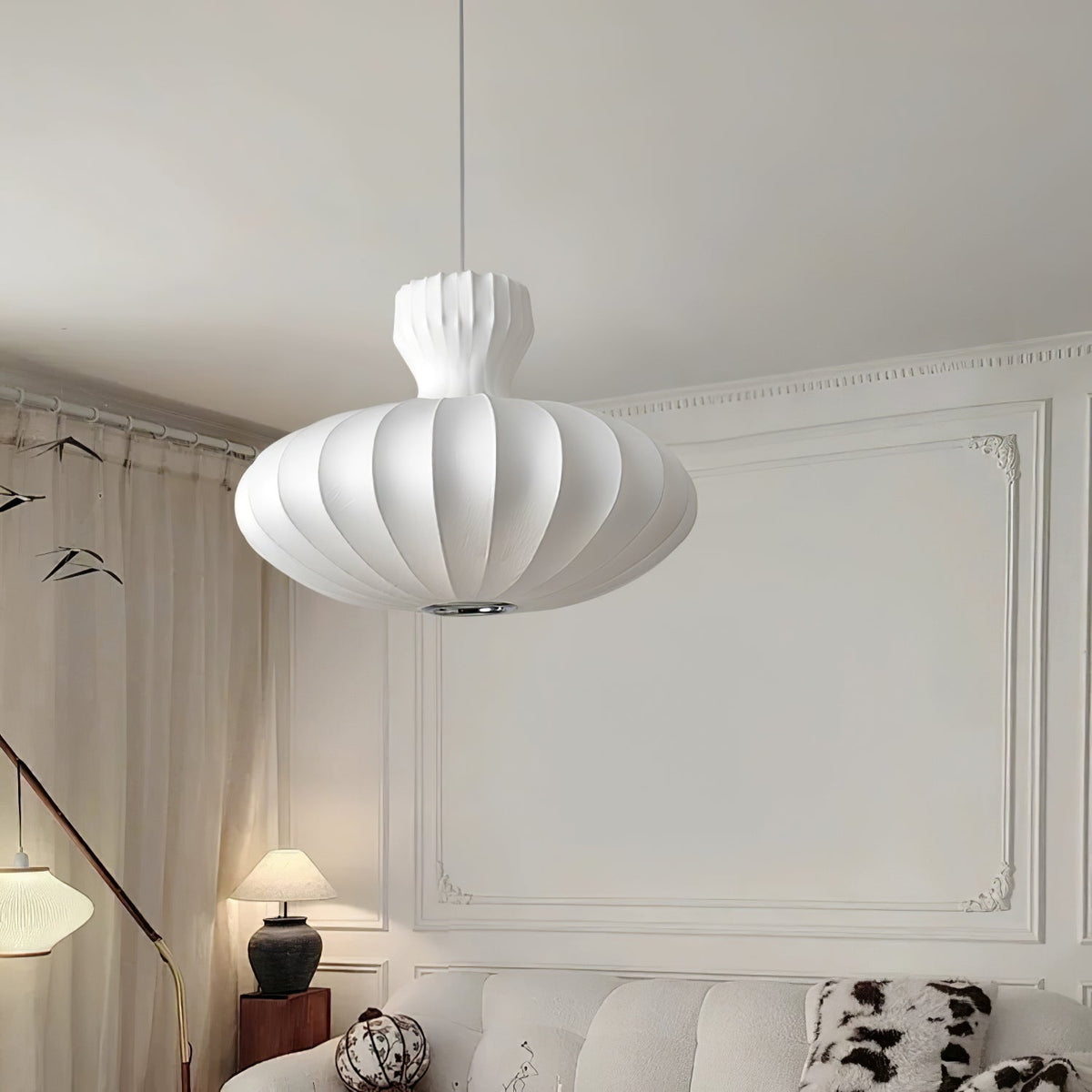 Bella Bloom Pendant Lamp | Pleated Silk Globe Ceiling Light | E26/E27 LED or Edison Bulb | Adjustable Hanging Fixture