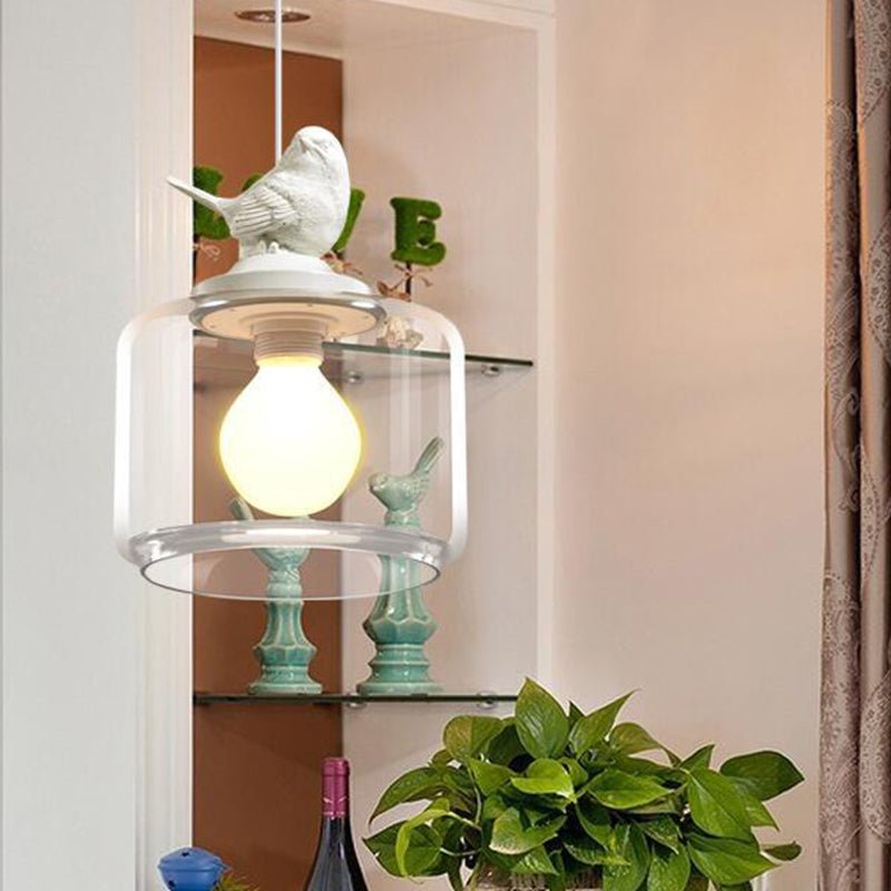 Bird Pendant Lamp | Glass-Stone Ceiling Light with Bird Motif | E27 LED Lamp | Modern Decorative Lighting | 20 cm