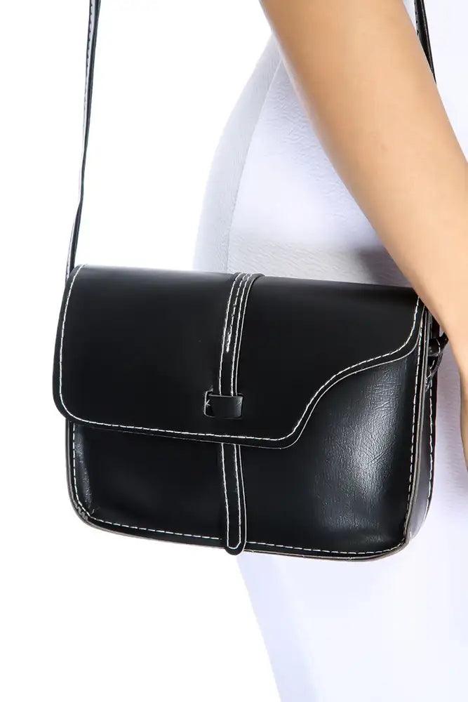 Black Adjustable Shoulder Strap Mini Faux Leather Handbag – Compact &amp; Stylish