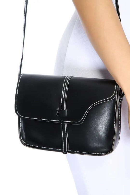 Black Adjustable Shoulder Strap Mini Faux Leather Handbag – Compact &amp; Stylish