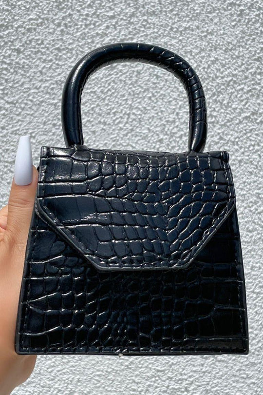 Black Pressed Crocodile Print Mini Shoulder Bag – Chic &amp; Structured