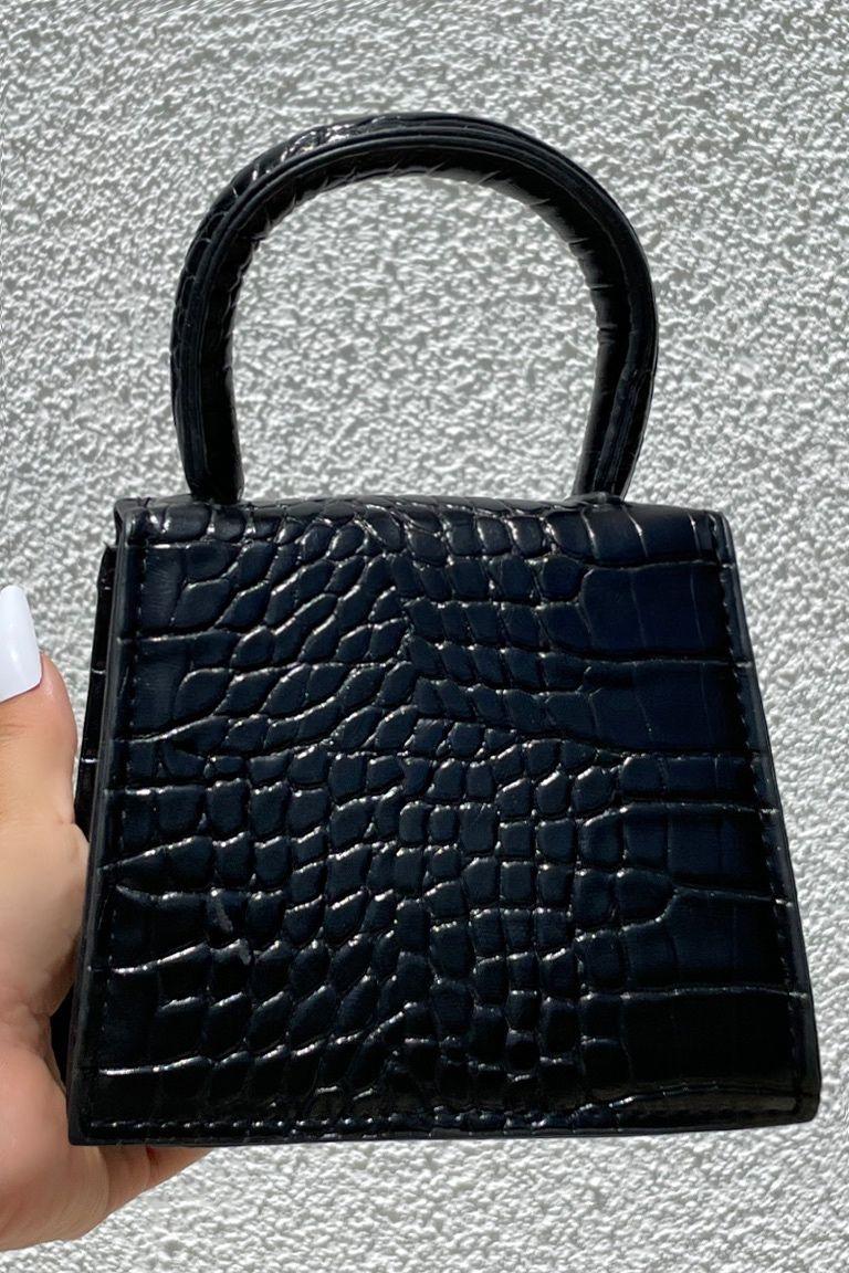 Black Pressed Crocodile Print Mini Shoulder Bag – Chic &amp; Structured