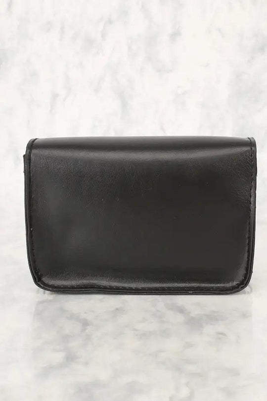 Black Faux Leather Handbag with Snap Closure and Chain Shoulder Strap