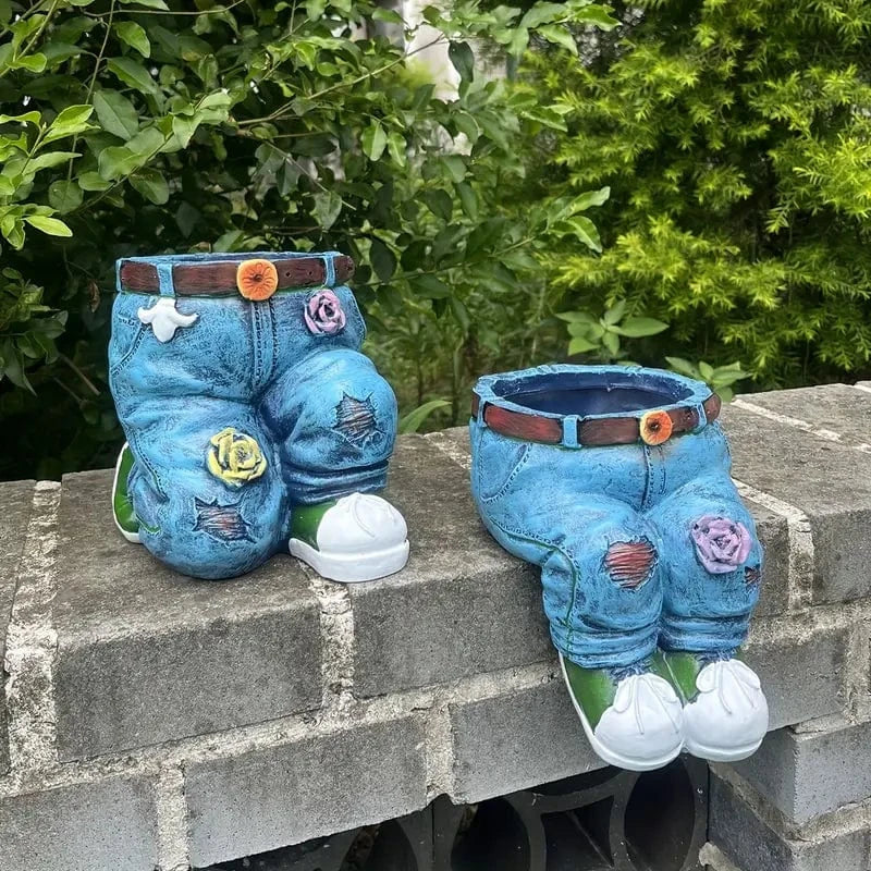 Jeans Design Plant Pot Jardino Denim for Succulents | Sculptural Resin Flower Pot | Lightweight Durable | Indoor Outdoor Decorative Accent