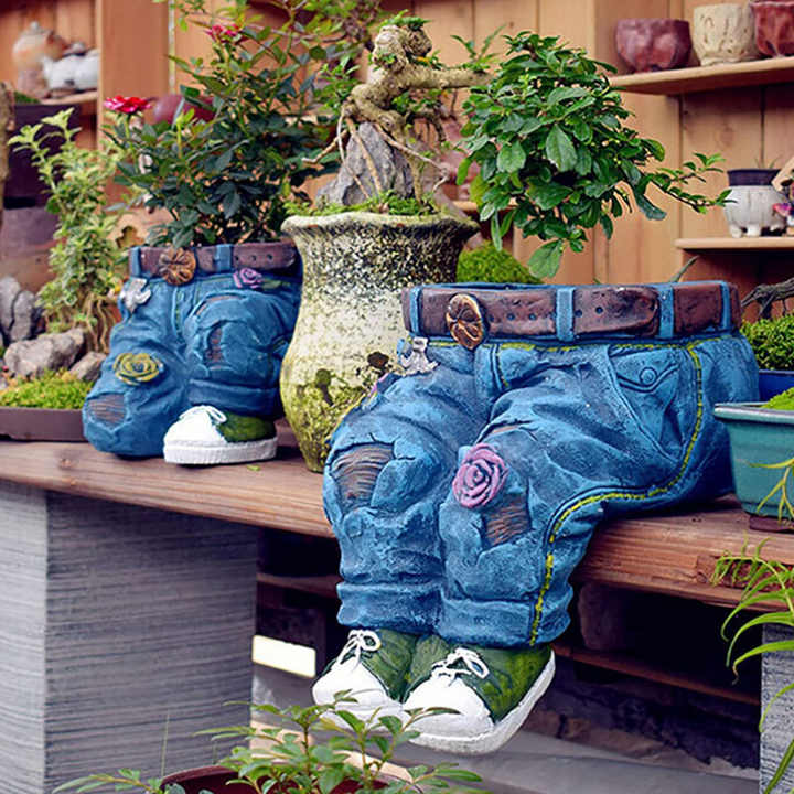 Jeans Design Plant Pot Jardino Denim for Succulents | Sculptural Resin Flower Pot | Lightweight Durable | Indoor Outdoor Decorative Accent