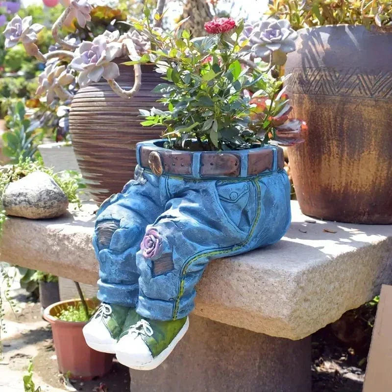 Jeans Design Plant Pot Jardino Denim for Succulents | Sculptural Resin Flower Pot | Lightweight Durable | Indoor Outdoor Decorative Accent