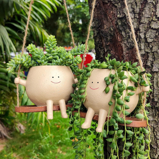 Smiley Hangende Plantenbak Liva Swing | Houten Swing Plantenpot | Decoratieve Accent voor Binnen en Buiten | Balkon Tuin Vensterbank