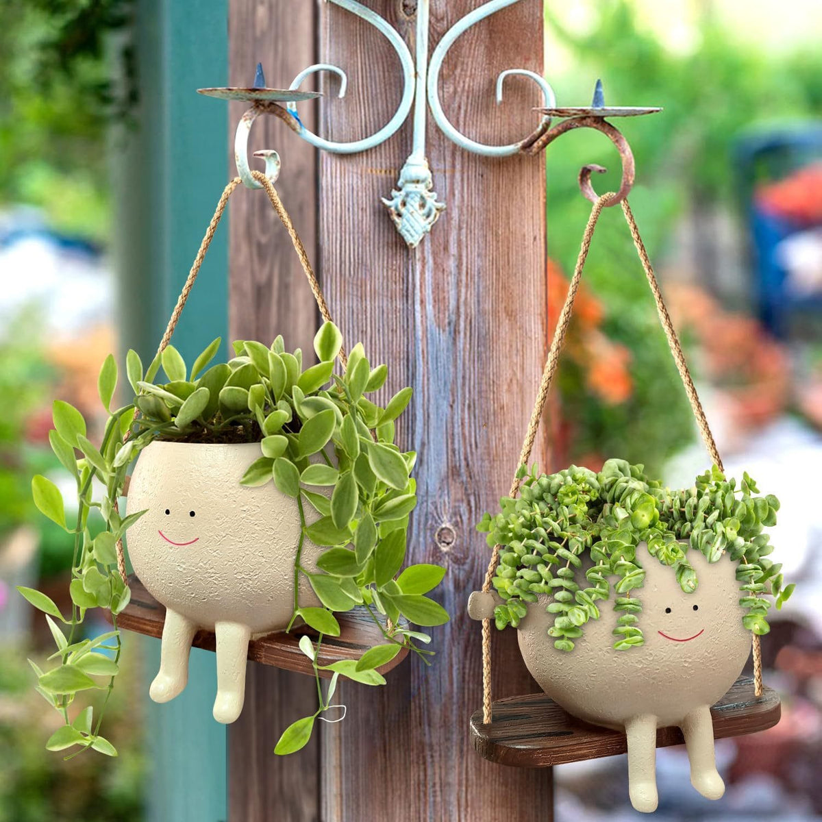 Smiley Hanging Planter Liva Swing | Resin Swing Plant Pot | Indoor Outdoor Decorative Accent | Balcony Garden Windowsill