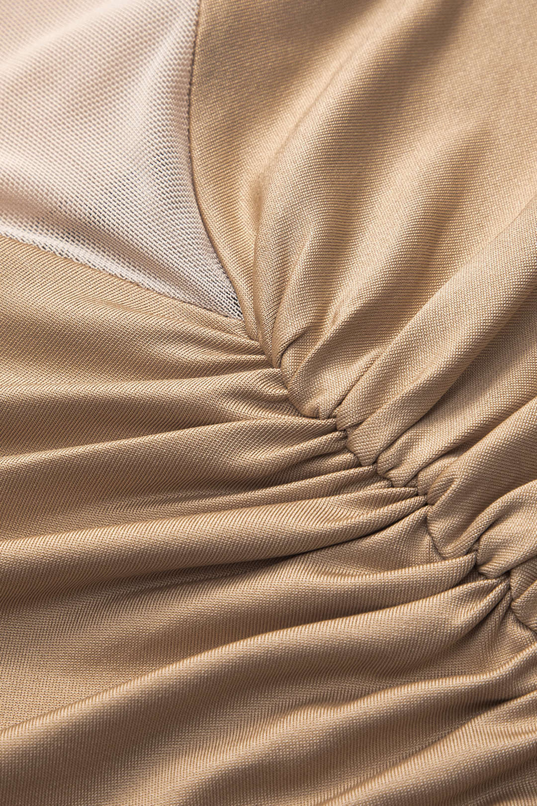 Crossed Mesh Sheer V-Neck Long Sleeve Maxi Dress 