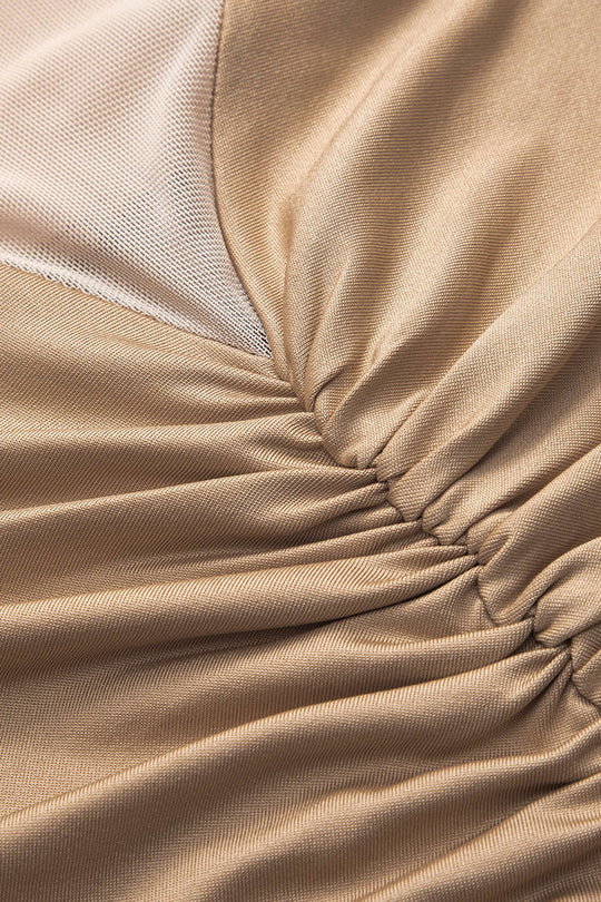 Crossed Mesh Sheer V-Neck Long Sleeve Maxi Dress 