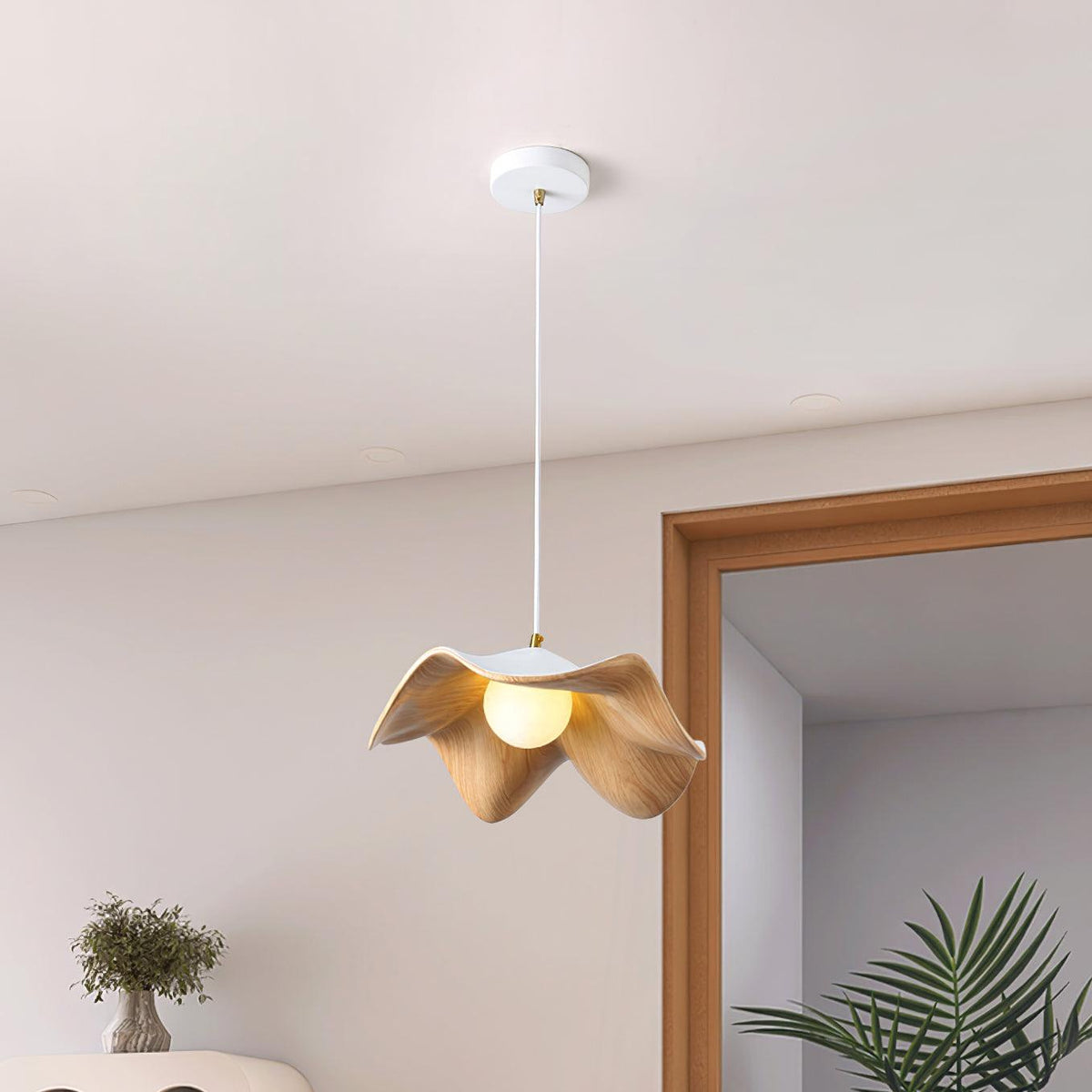 Casia Unique Pendant Lamp | Lotus Leaf-Inspired Metal & Resin Ceiling Light | G9 LED 5W | Artistic Water-Transfer Design | Adjustable Hanging Height