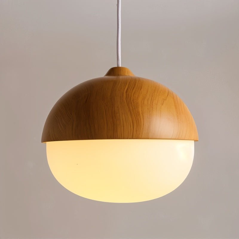 Castanea Pendant Lamp | Wrought Iron & Wood-Effect Ceiling Light | E26 LED Frosted Glass | Modern Natural Design | Living Room Lobby Restaurant