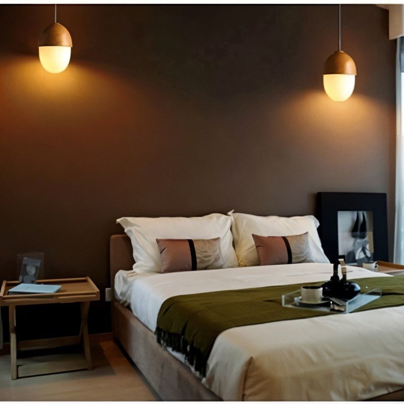 Castanea Pendant Lamp | Wrought Iron & Wood-Effect Ceiling Light | E26 LED Frosted Glass | Modern Natural Design | Living Room Lobby Restaurant