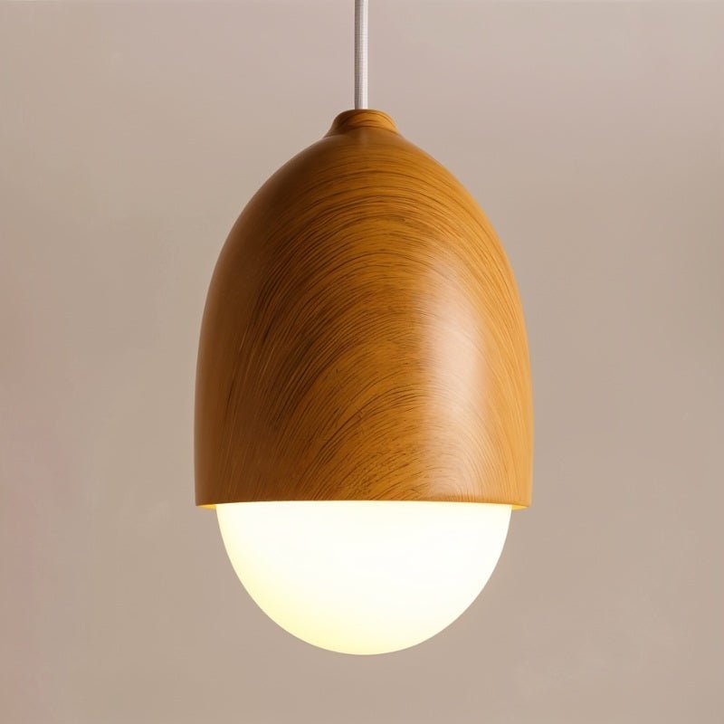 Castanea Pendant Lamp | Wrought Iron & Wood-Effect Ceiling Light | E26 LED Frosted Glass | Modern Natural Design | Living Room Lobby Restaurant