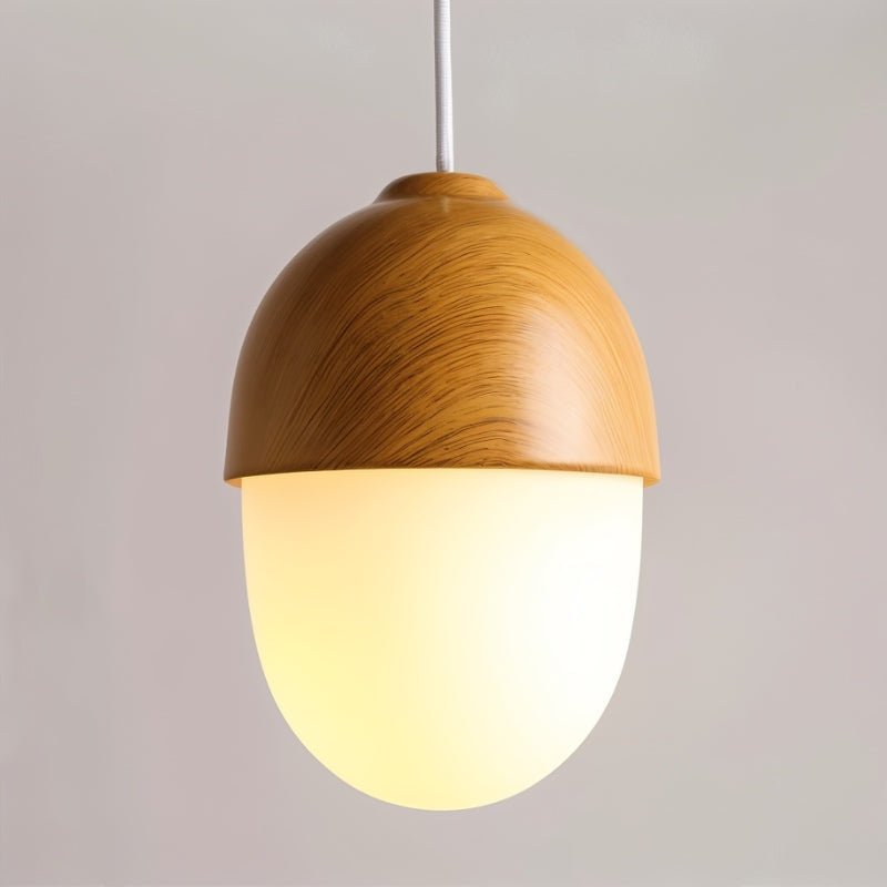 Castanea Pendant Lamp | Wrought Iron & Wood-Effect Ceiling Light | E26 LED Frosted Glass | Modern Natural Design | Living Room Lobby Restaurant