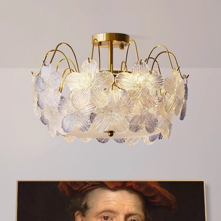 Vintage flower chandelier made of stained glass for the living room