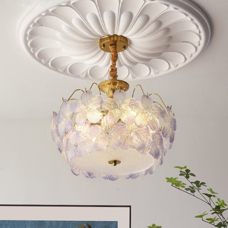 Vintage flower chandelier made of stained glass for the living room