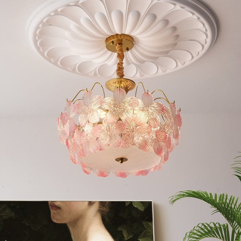 Vintage flower chandelier made of stained glass for the living room