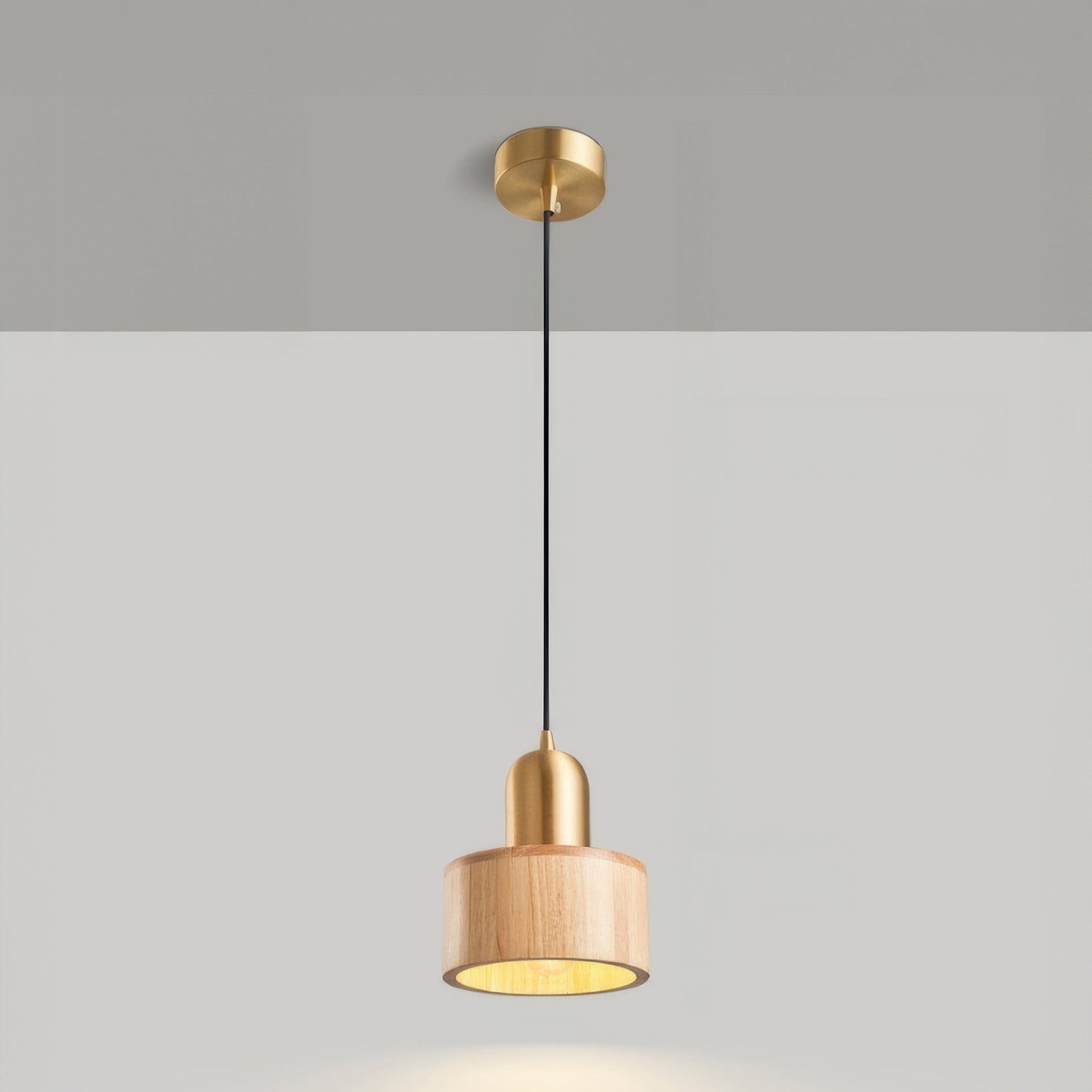 Cylinder Hanging Lamp Japanese Style | LED E27 | Brass & Walnut | Minimalist Indoor Pendant Lighting