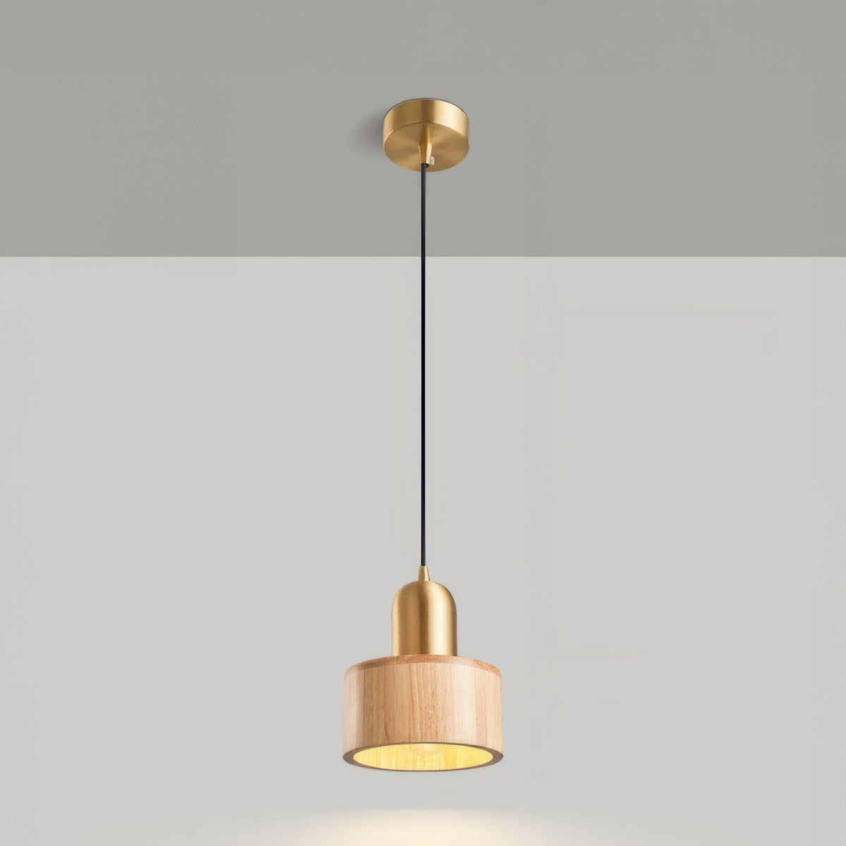 Cylinder Hanging Lamp Japanese Style | LED E27 | Brass & Walnut | Minimalist Indoor Pendant Lighting