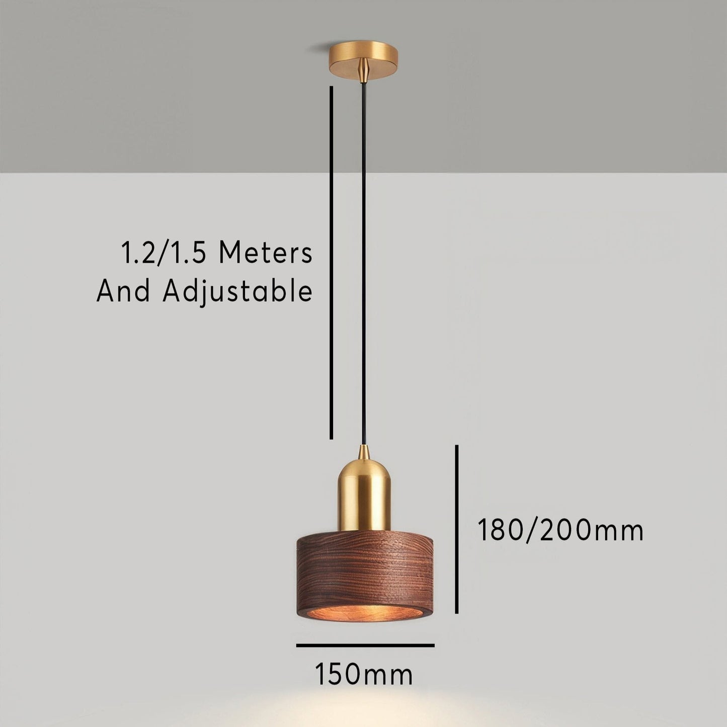 Cylinder Hanging Lamp Japanese Style | LED E27 | Brass & Walnut | Minimalist Indoor Pendant Lighting