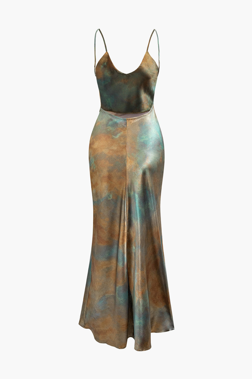 Tie Dye V-Neck Satin Maxi Dress 
