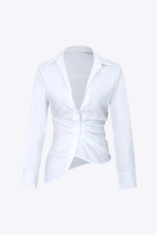 Winifred - Chic Asymmetric Hem Women's Pleated Shirt